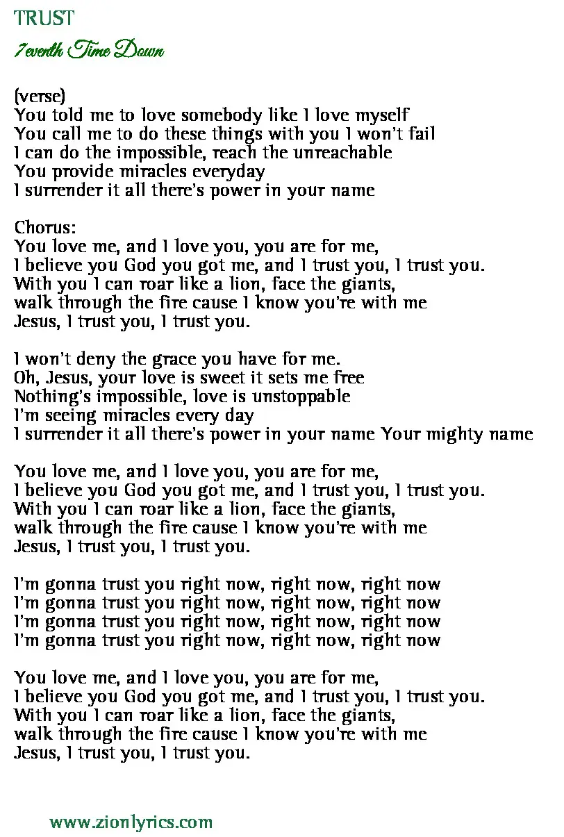 Trust Lyrics 7eventh Time Down Zion Lyrics