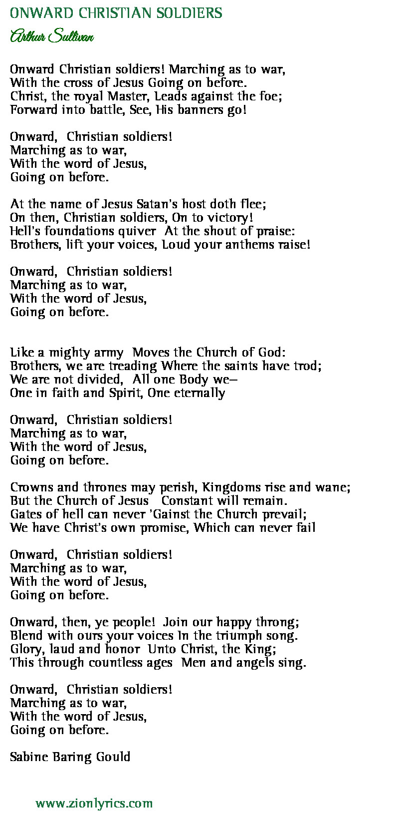 Onward Christian Soldiers Lyrics