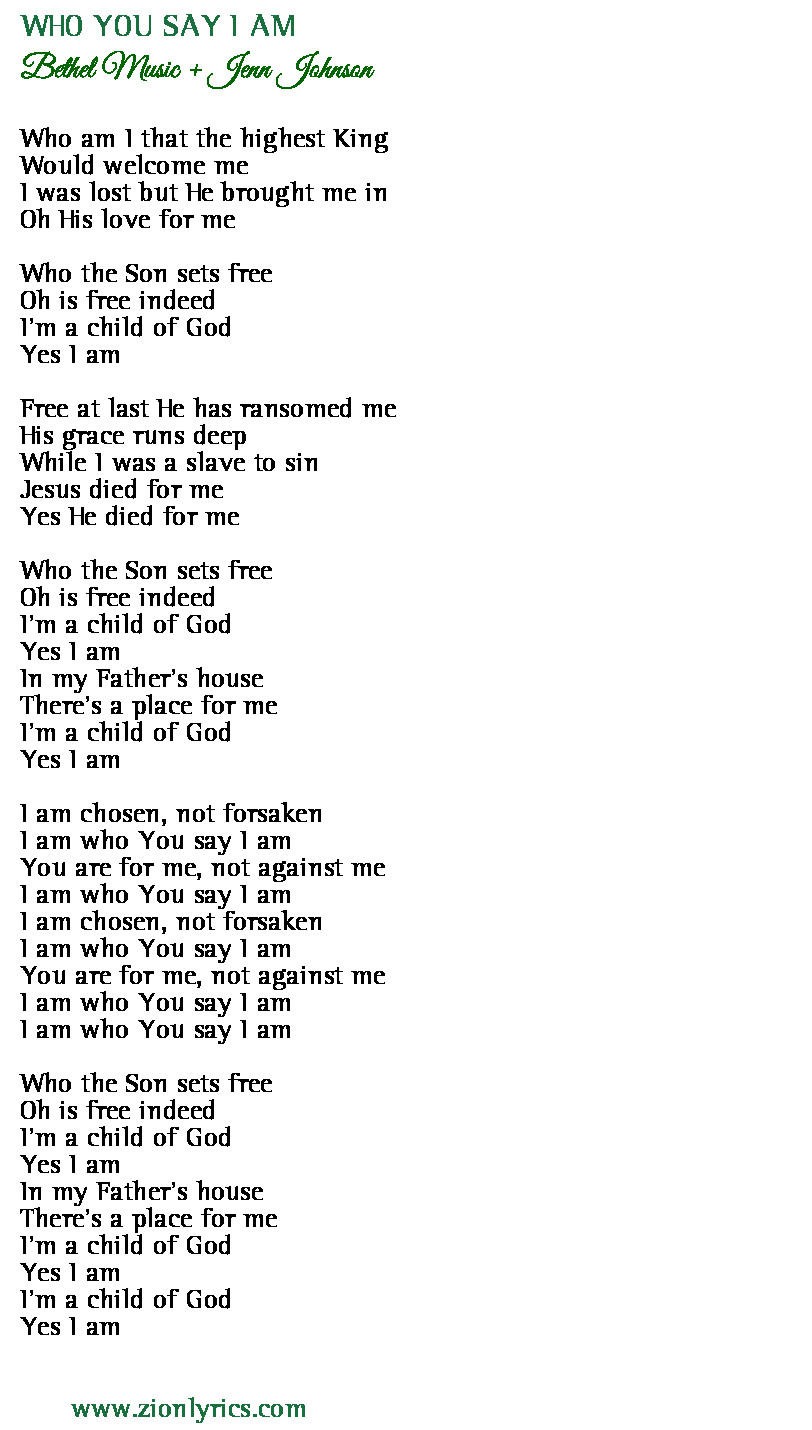 Who You Say I Am Lyrics Bethel Music Jenn Johnson Zion Lyrics