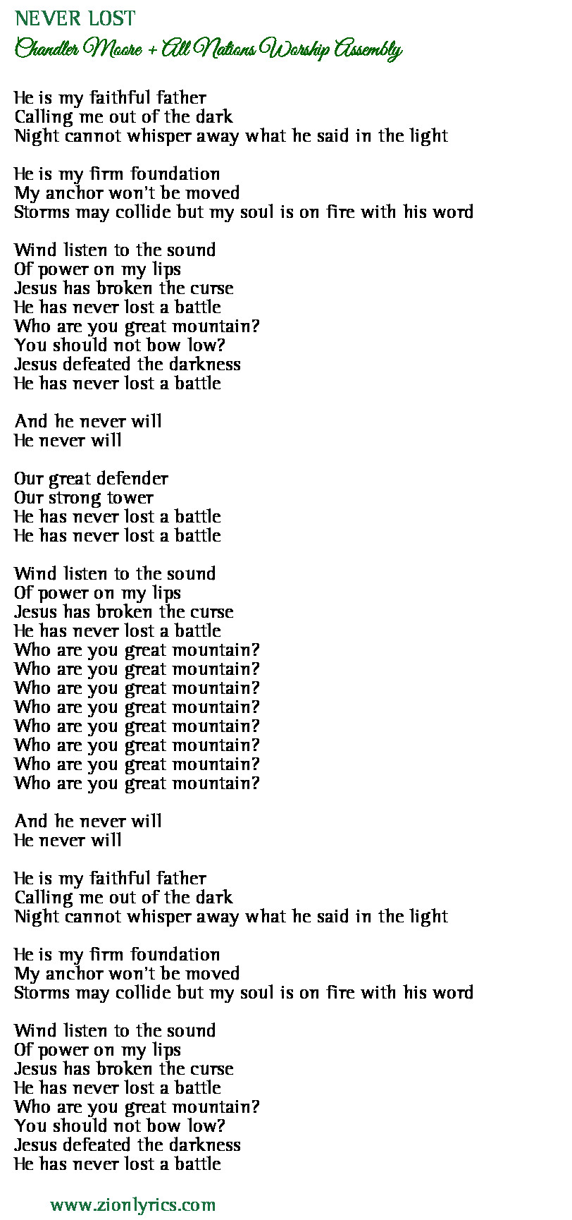 Never Lost Lyrics Chandler Moore All Nations Worship Assembly Zion Lyrics