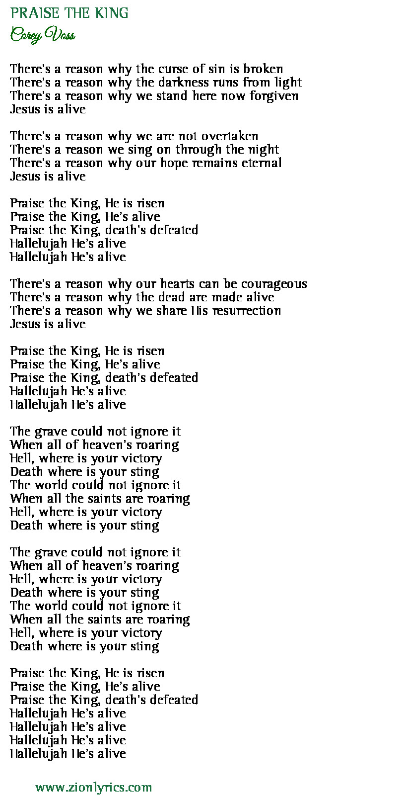 Praise The King Lyrics Corey Voss Zion Lyrics