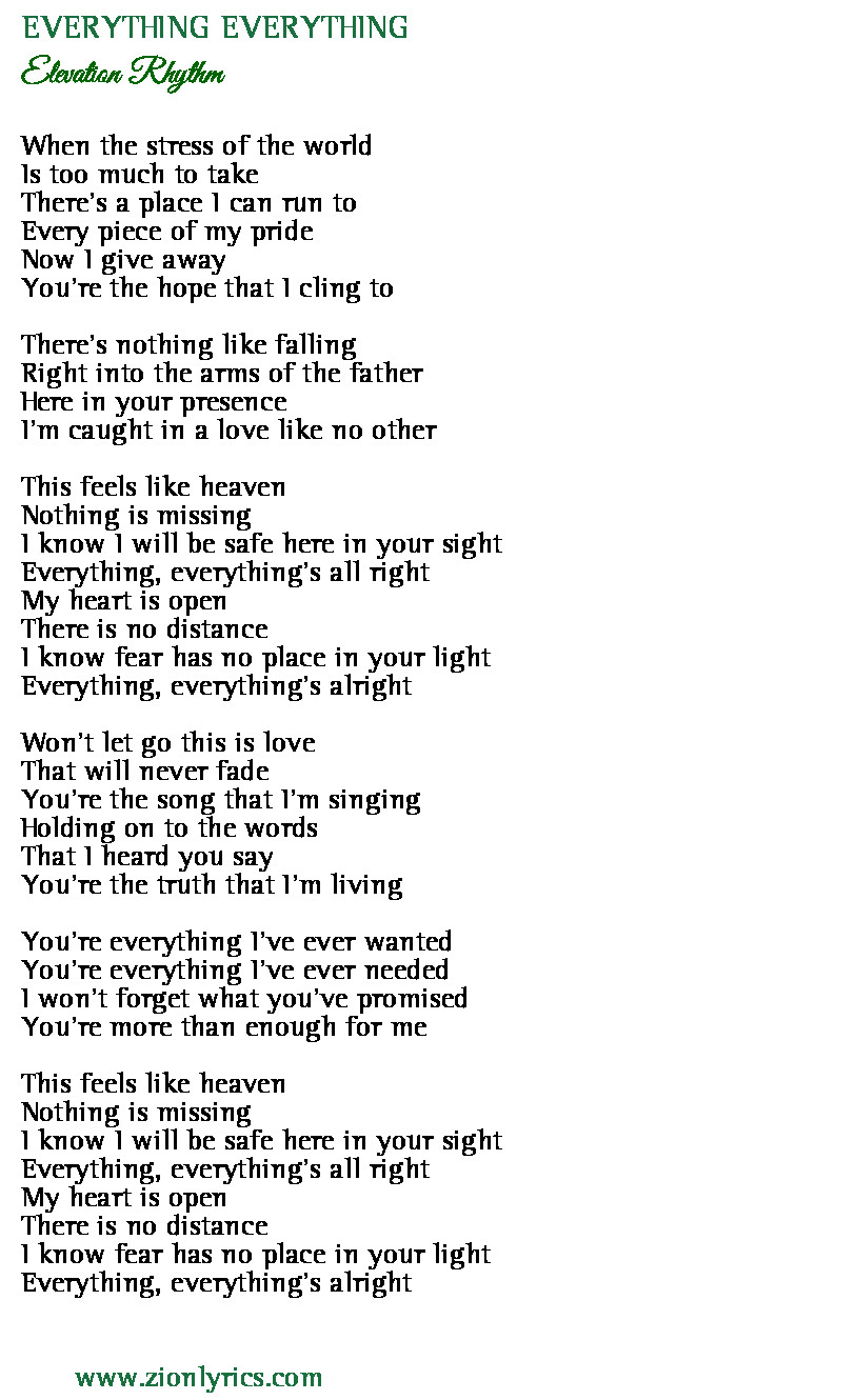 Everything Everything Lyrics Elevation Rhythm Zion Lyrics