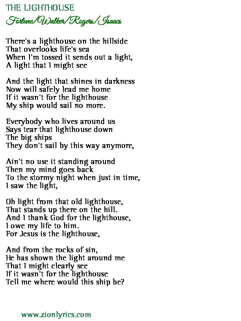 The Lighthouse Lyrics Fortune Walker Rogers Isaacs Zion Lyrics