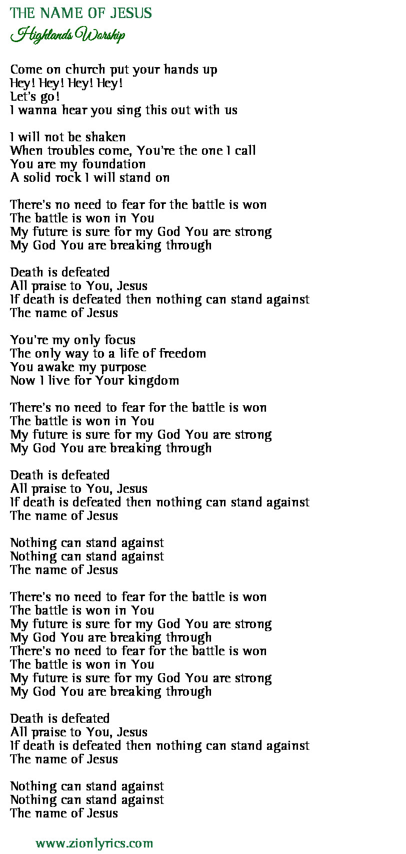 The Name Of Jesus Lyrics Highlands Worship Zion Lyrics