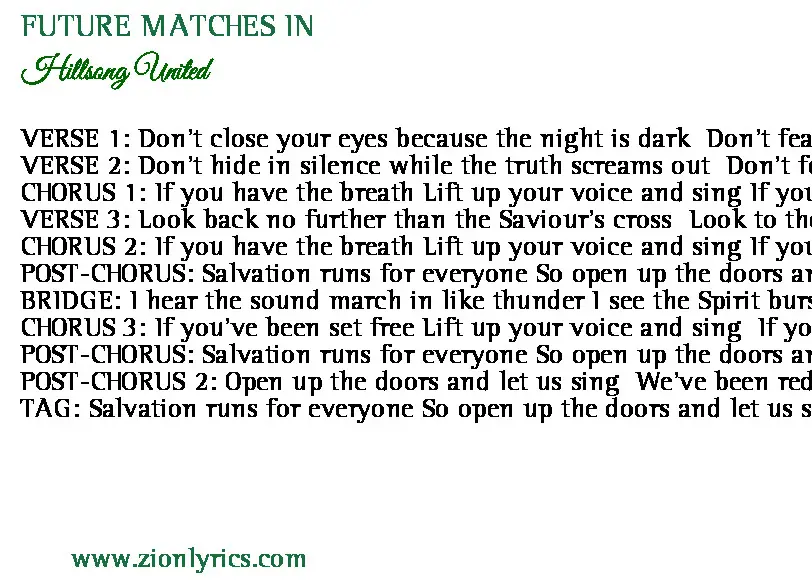 Future Matches In Lyrics Hillsong United Zion Lyrics