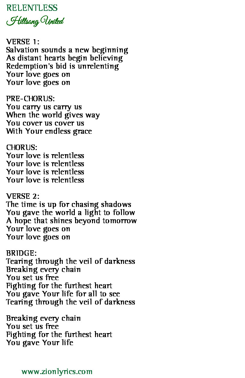 Relentless Lyrics Hillsong United Zion Lyrics