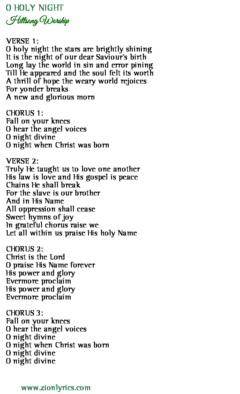O Holy Night Lyrics Hillsong Worship Zion Lyrics