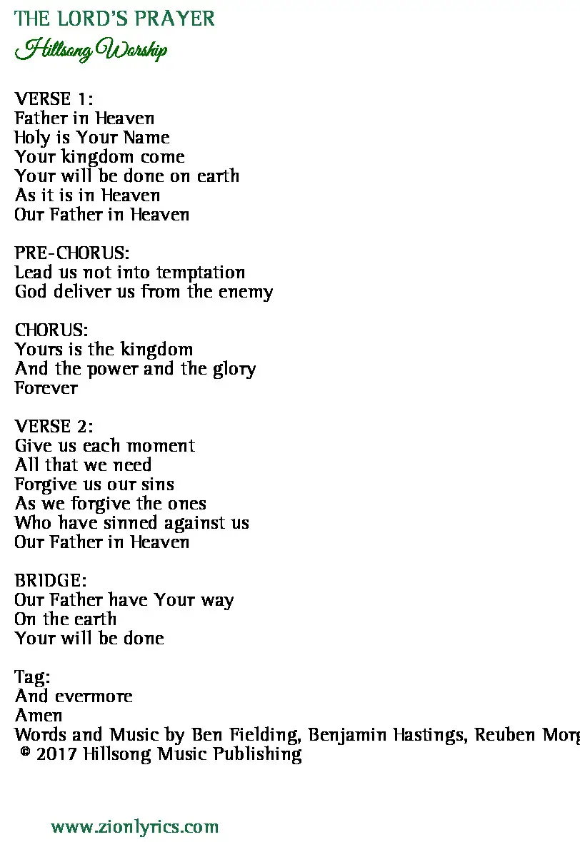 All Glory To Your Name Lyrics Hillsong