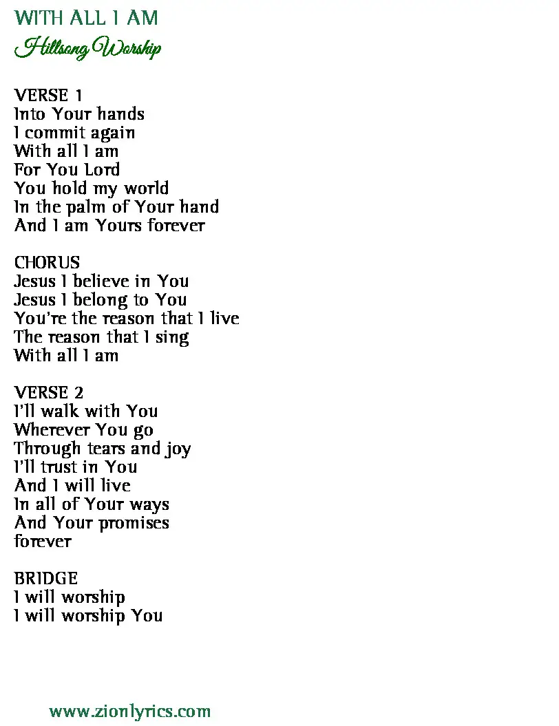 With All I Am Lyrics Hillsong Worship Zionlyrics