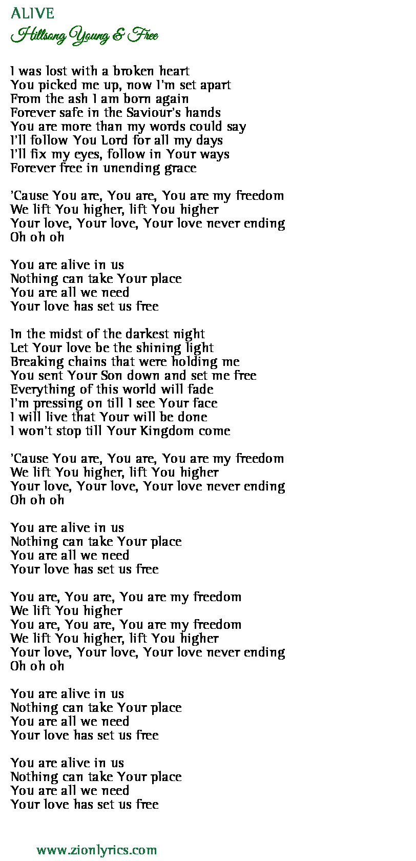 Hillsong Young And Free - Alive Lyrics