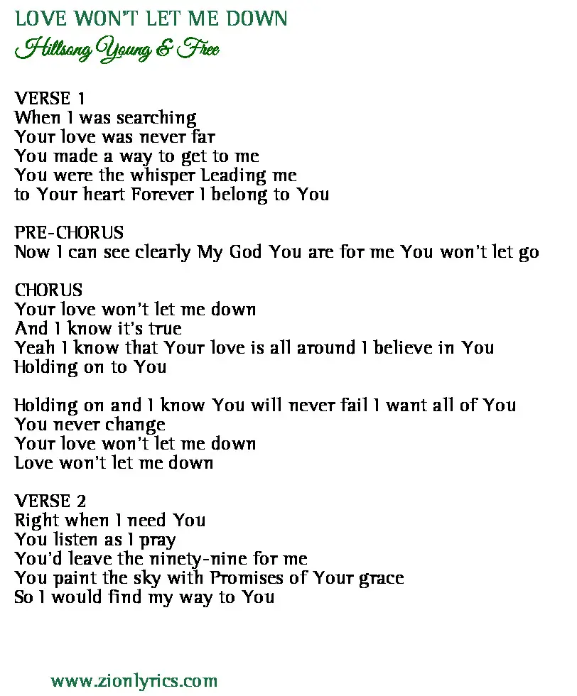 hillsong young & free love won t let me down lyrics