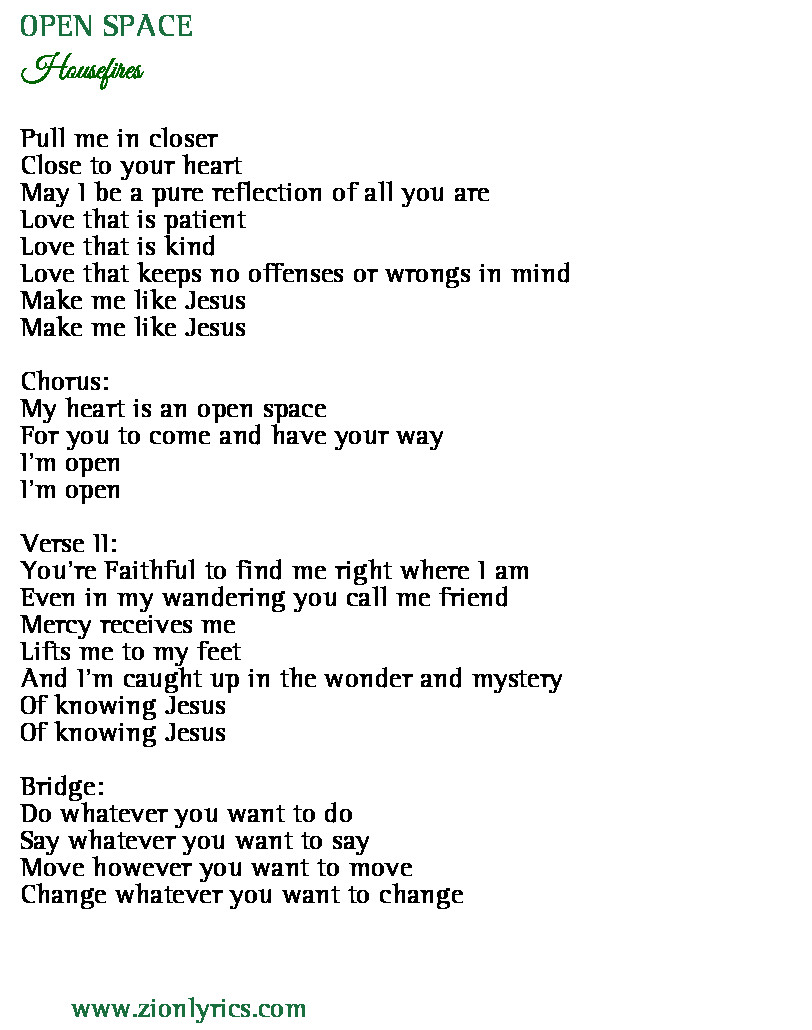 Housefires Open Space Lyrics