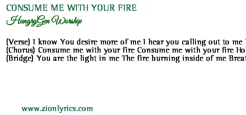 HungryGen Worship - Consume Me With Your Fire Lyrics