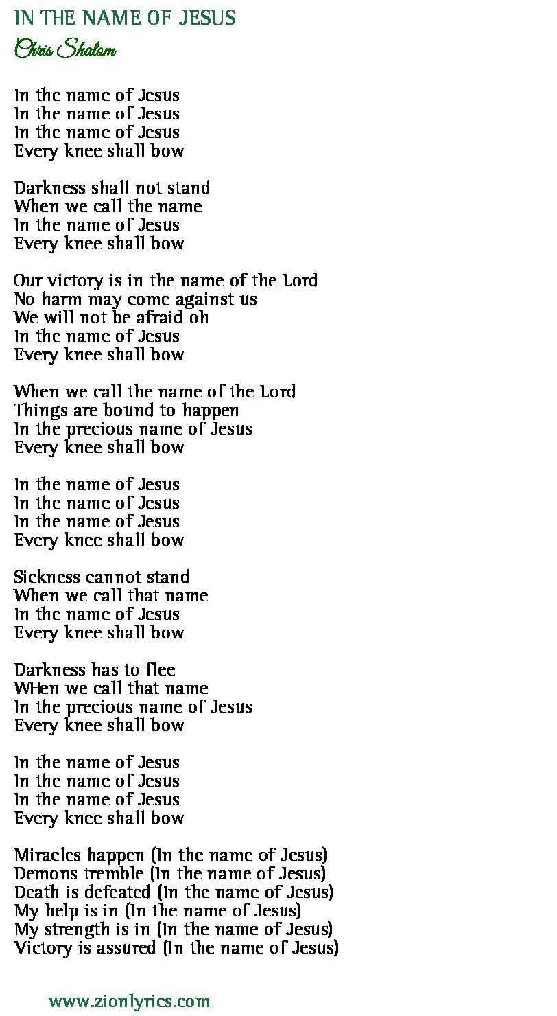 In The Name Of Jesus Lyrics Chris Shalom Zion Lyrics