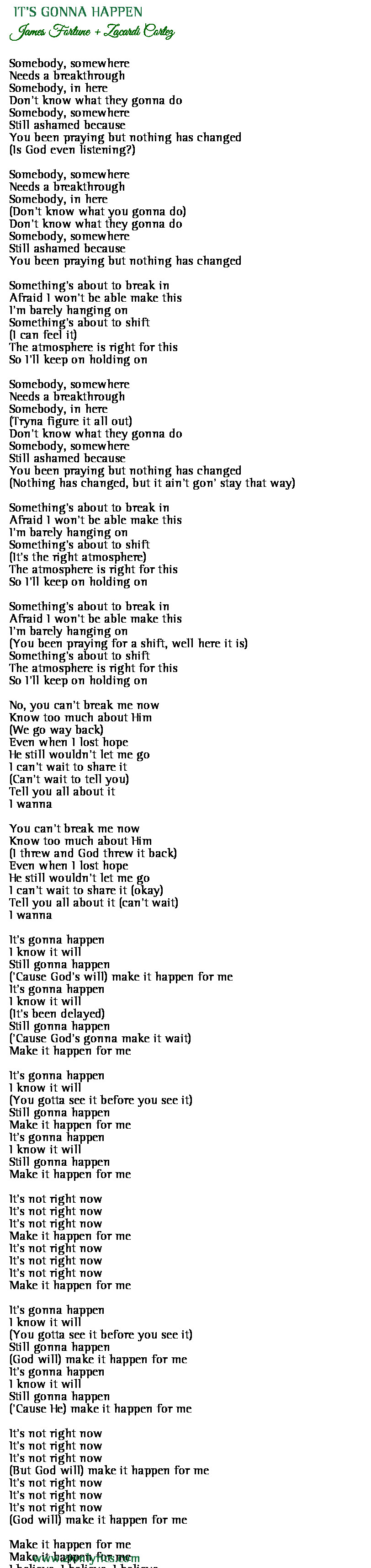 It S Gonna Happen Lyrics James Fortune Zacardi Cortez Zionlyrics