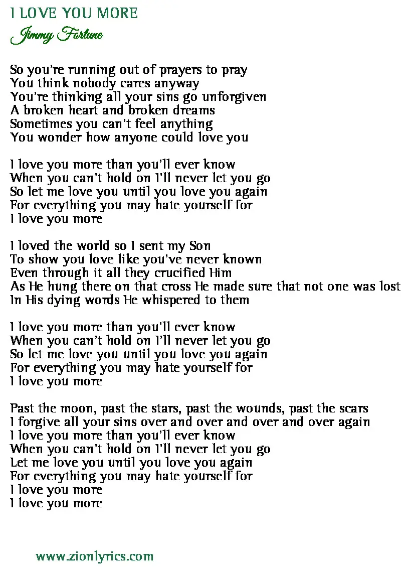 I Love You More Lyrics Jimmy Fortune Zion Lyrics