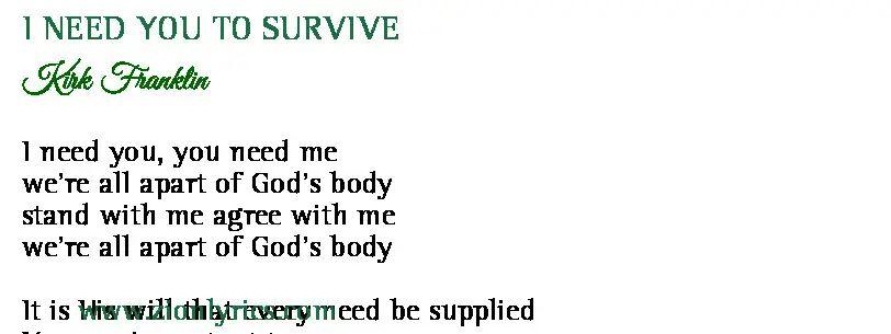 I Need You To Survive Lyrics Kirk Franklin Zion Lyrics