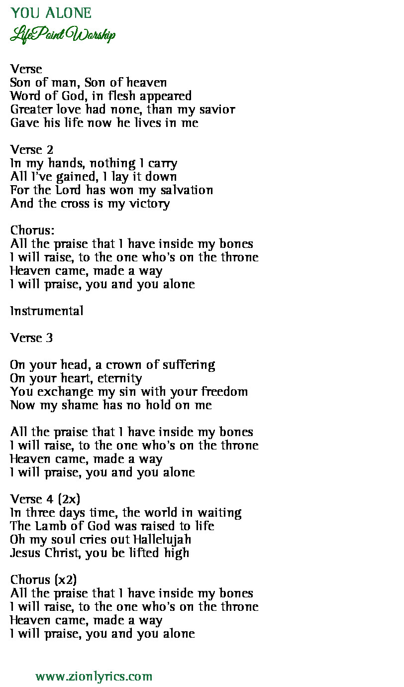 You Alone Lyrics Lifepoint Worship Zion Lyrics