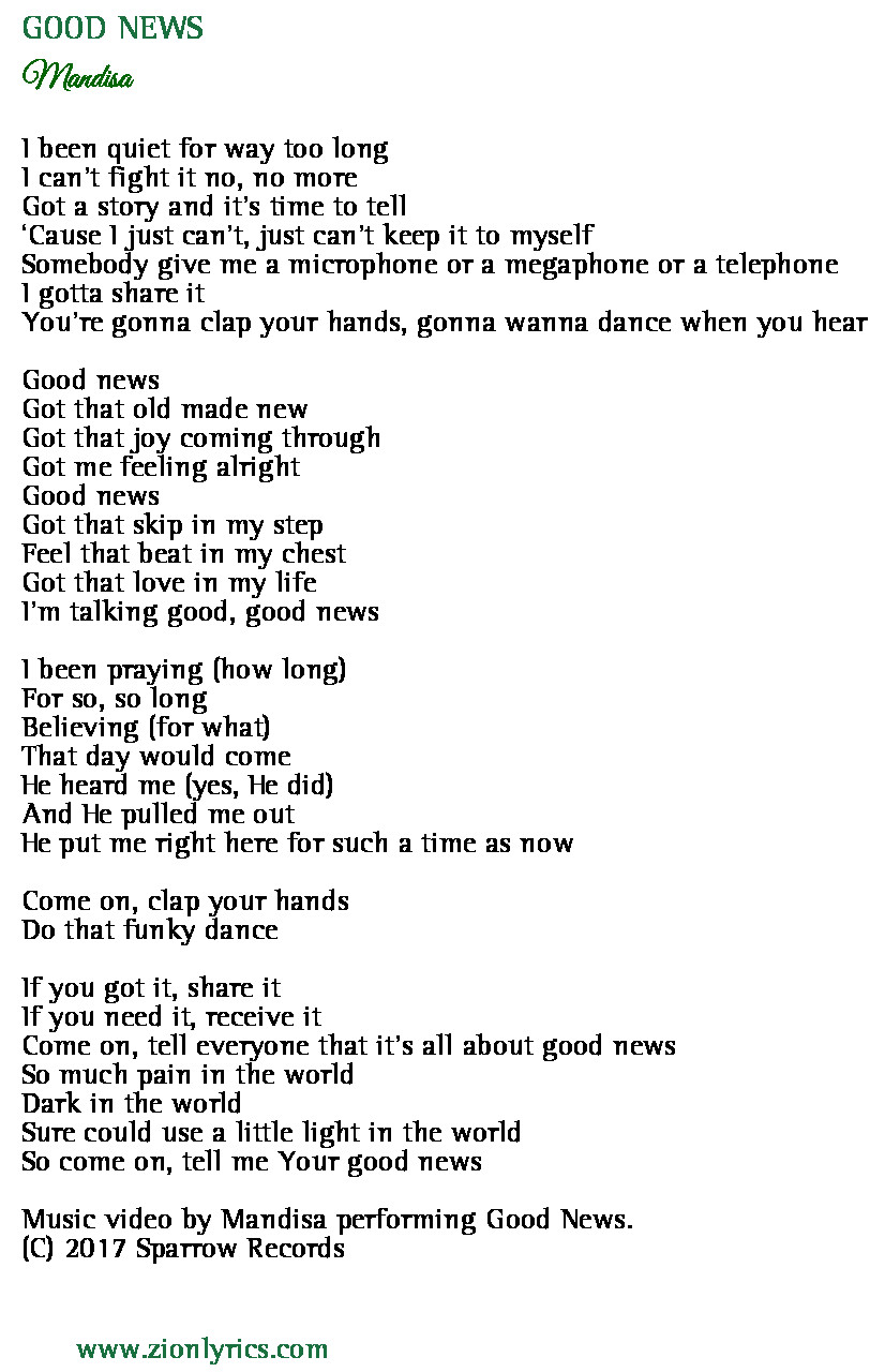 Good News Lyrics Mandisa Zion Lyrics