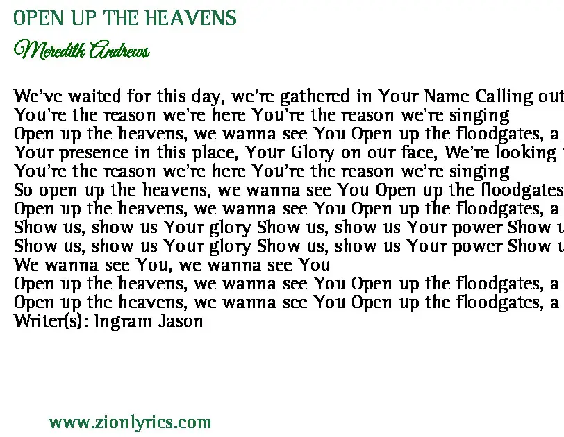 Meredith Andrews - Open Up The Heavens Lyrics