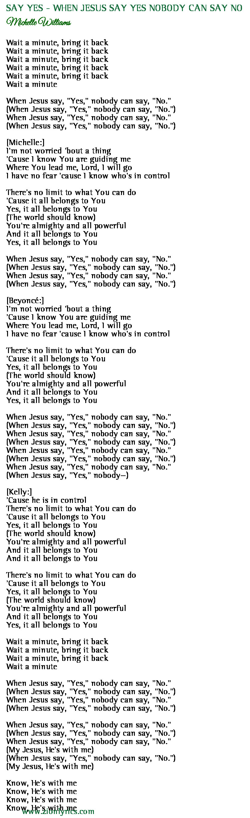 Say Yes - When Jesus Say Yes Nobody Can Say No Lyrics - Michelle ...