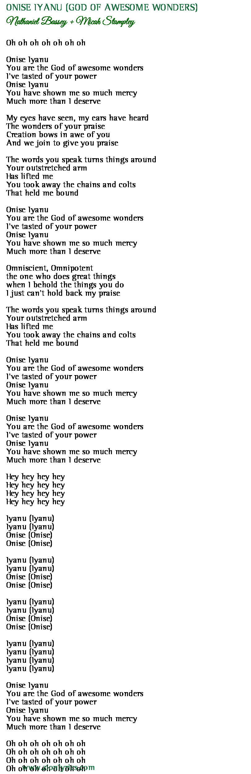 Nathaniel Bassey + Micah Stampley Onise Iyanu (God of Awesome Wonders