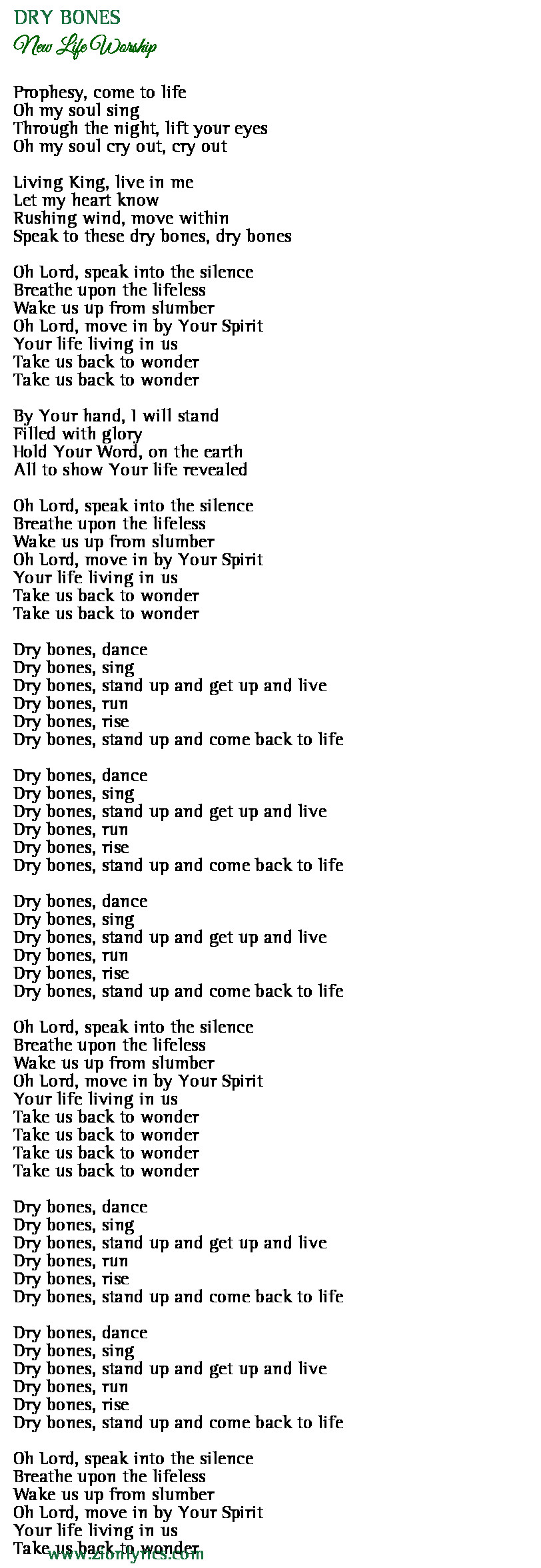 Dry Bones Lyrics New Life Worship Zionlyrics