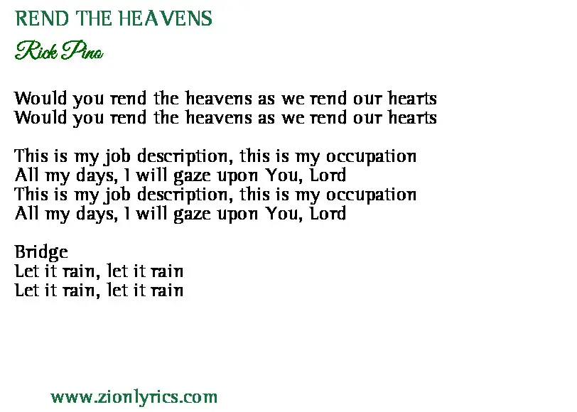 Rick Pino Rend The Heavens Lyrics