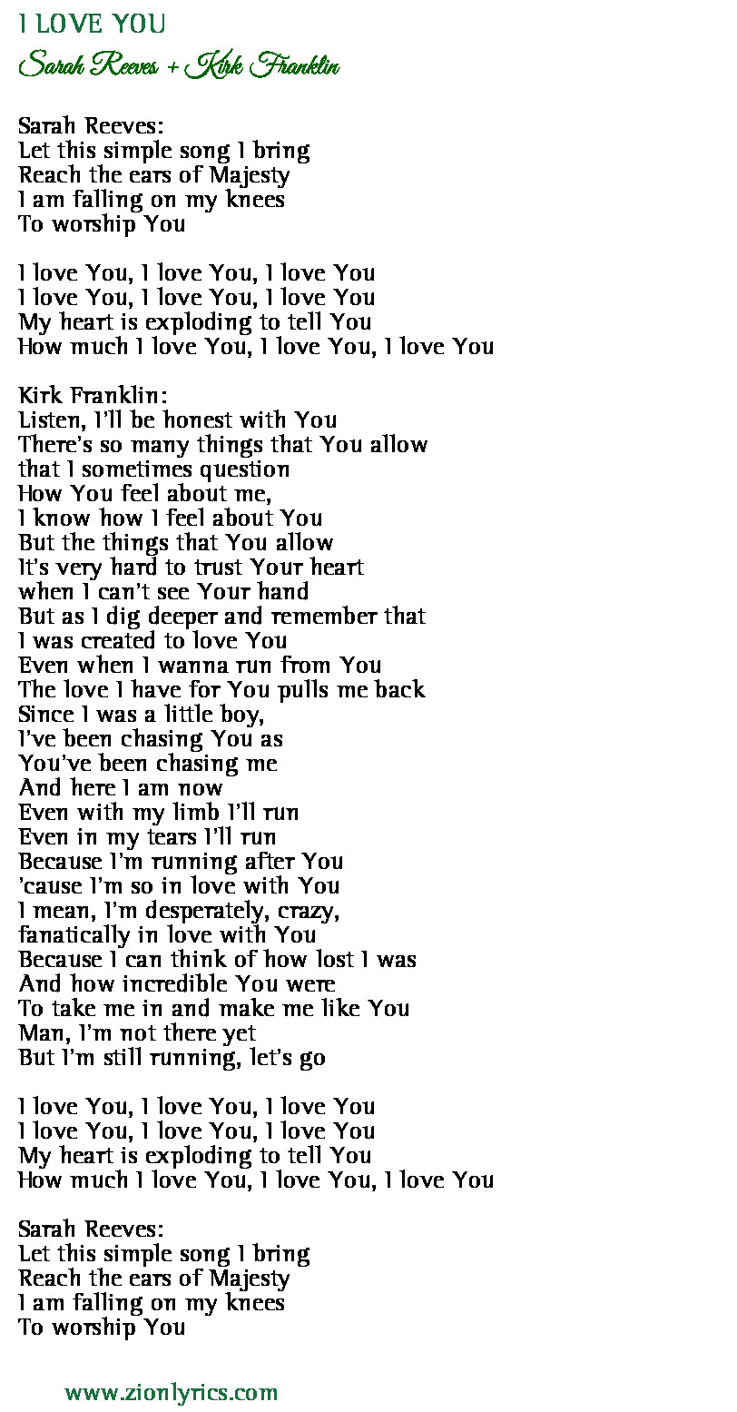 I Love You Lyrics Sarah Reeves Kirk Franklin Zion Lyrics