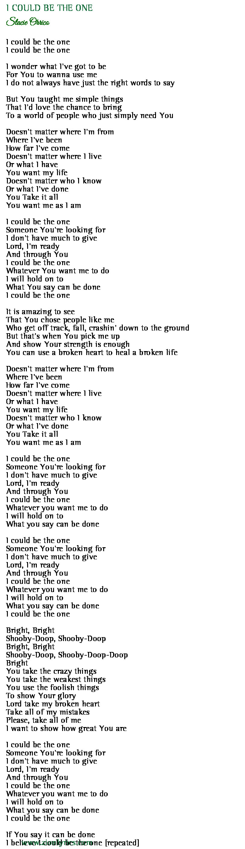 I Could Be The One Lyrics Stacie Orrico Zion Lyrics