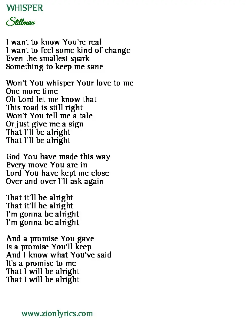 Whisper Lyrics Stillman Zion Lyrics