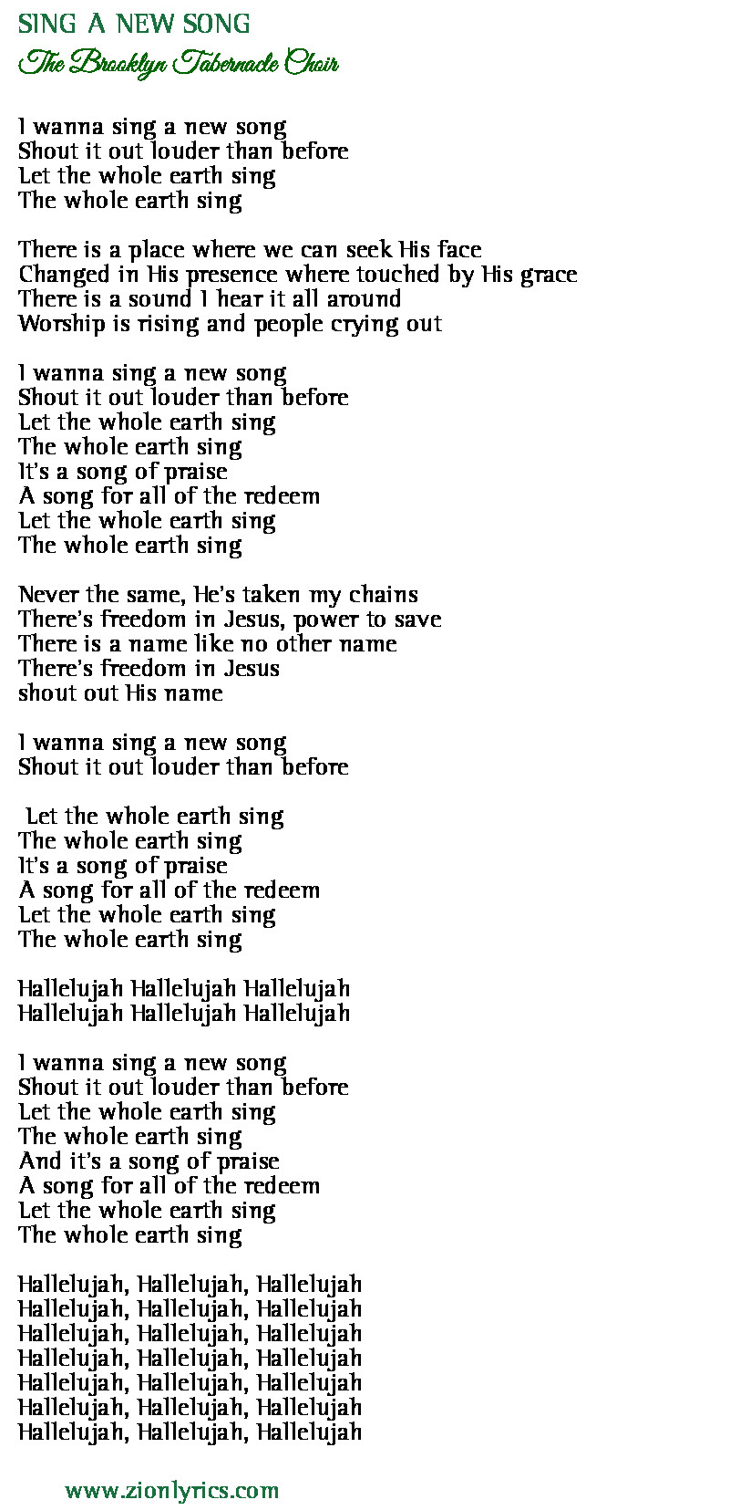 Sing A New Song Lyrics The Brooklyn Tabernacle Choir Zion Lyrics