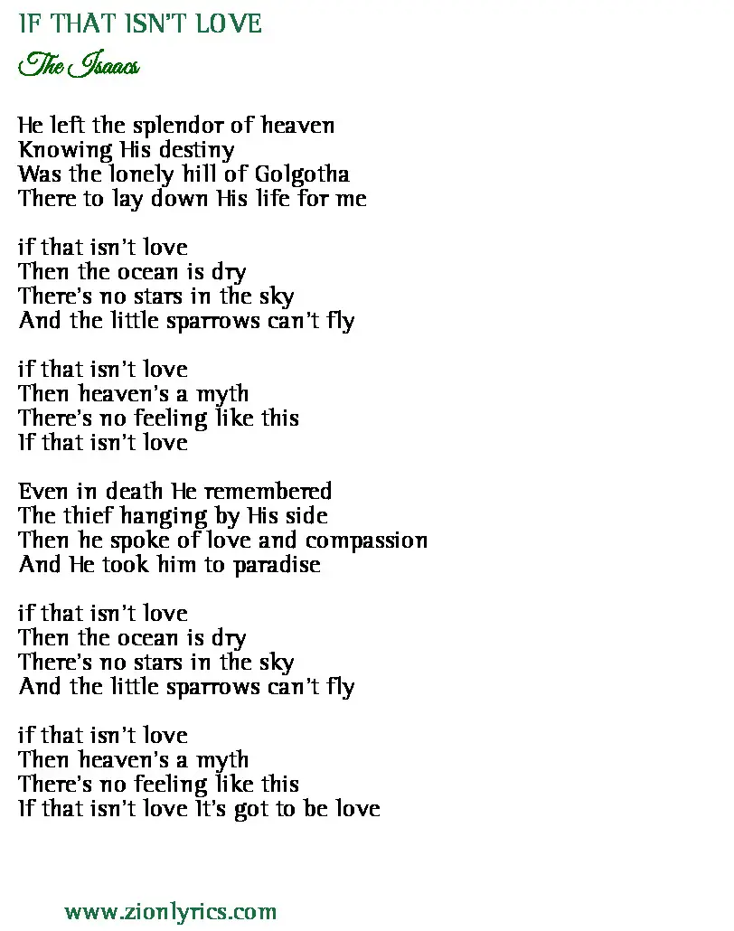 If That Isn T Love Lyrics The Isaacs Zion Lyrics