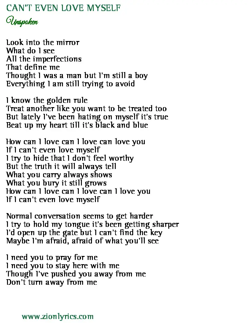 Can T Even Love Myself Lyrics Unspoken Zion Lyrics