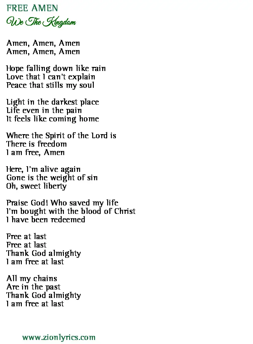 Free Amen Lyrics We The Kingdom Zion Lyrics